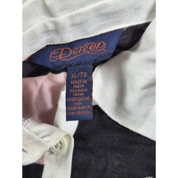 Vintage Y2K Dereon Shirt Womens XL Pink Black Collared Preppy Embroidered - Picture 4 of 5